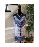 Maurices Dress Women Size X-L Blue Pink Boho Cold Shoulder Wrap Belted - $38.78 CAD