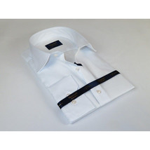 Men 100% Fancy Cotton Shirt Manschett Quesste Turkey Slim Fit 6041-03 White image 6