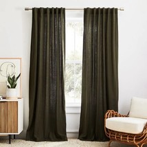 Olive Green Linen Curtain Window Drape Stonewashed Linen Softened Linen Curtains - £42.84 GBP+