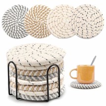 Meltsetm Coasters For Drinks Absorbent Woven Coaster Set With Holder Far... - £11.88 GBP