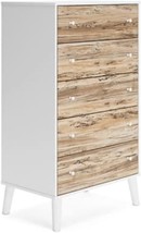 Scandinavian Five-Drawer Chest Of Drawers, White And Brown, By Ashley Pi... - £162.43 GBP