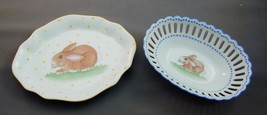 Early Signed Hand Painted Porcelain Tray &amp; Reticulated Bowl Bunny Rabbit - £54.72 GBP