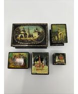 5 VNTG Russian Lacquered Trinket Box’s Signed Handpainted Folk Art Estat... - $60.00