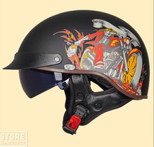 DOT Black Half Open Face Helmet Chopper Biker Cruiser &amp; Scooter Motorcycle Fire - £62.12 GBP