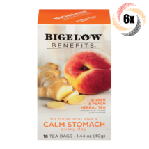 6x Boxes Bigelow Calm Ginger &amp; Peach Herbal Tea | 18 Tea Bags Each | 1.06oz - £24.01 GBP