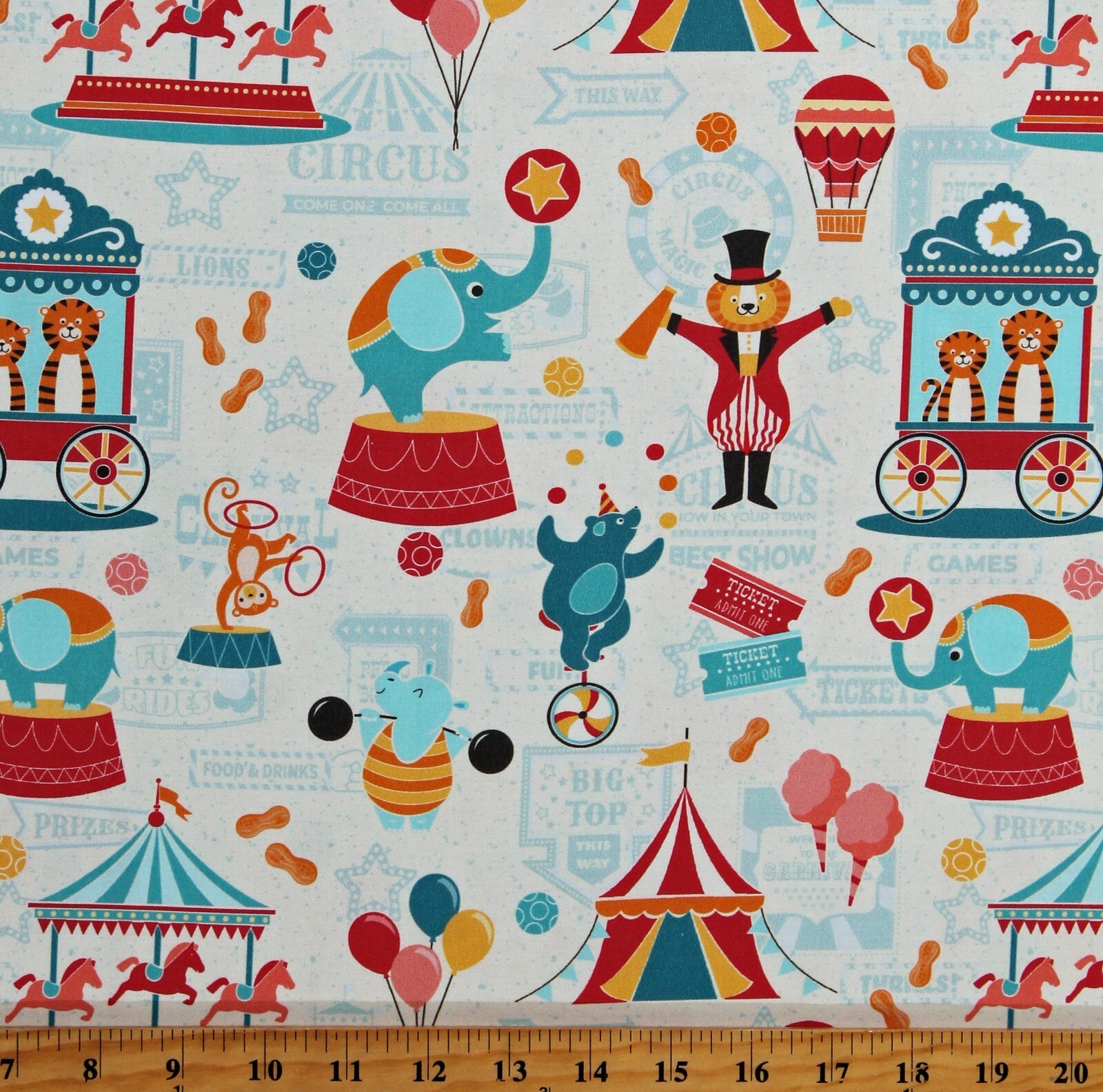 Cotton Circus Animals Tents Carnival Under the Big Top Fabric Print BTY ... - $14.95