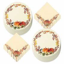Live It Up! Party Supplies Watercolor Fall Pumpkins and Leaves Paper Dessert Pla - £12.19 GBP