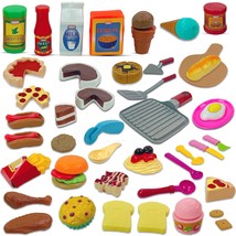 Kids Deluxe 50-Piece Kids Pretend Play Food Set with Kitchen Tools, Breakfast, F - £23.90 GBP