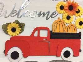Welcome Vintage Red Truck Pumpkins sunflowers wooden Sign Handmade 10x14 New - £11.59 GBP