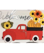 Welcome Vintage Red Truck Pumpkins sunflowers wooden Sign Handmade 10x14... - £11.69 GBP