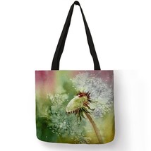 2018 Fashion Handbags for Women Eco Linen Shopping Bag With Dandelion Print Stud - £14.18 GBP