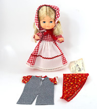 Kellogg&#39;s Doll Red Checkered Dress &amp; Bonnet With Jean Outfit 9&quot; Tall Vtg 1982 - £11.93 GBP