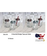 6 Glass Mason Jar Drinking Cup with Straw 12 Oz Ideal for Cocktails Part... - $33.63 CAD