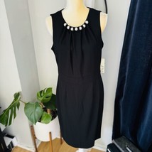 Eliza J Faux Pearl Sleeveless Shift Dress Classic Little Black Dress Siz... - $92.57