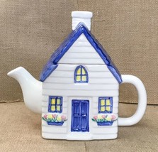Vintage Hallmark Home Towne White House Cottage Teapot Cottagecore - £15.50 GBP