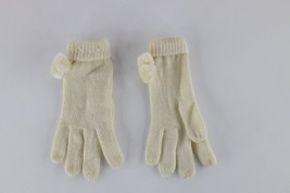 Deadstock Vintage 90s Streetwear Pom Knit Winter Gloves Fingers Cream Wo... - $29.65