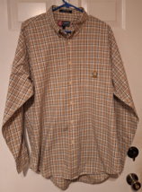 Chaps Ralph Lauren Mens Vintage Plaid Button Up LS Shirt Crest Logo Beig... - £13.21 GBP