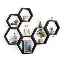 Hexagon Floating Shelves Black Hexagon Shelves For Wall Wood Farmhouse Storage H - £59.14 GBP