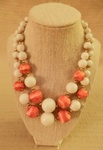 Lovely vintage orange &amp; white 2 strand beaded princess length necklace - £9.58 GBP