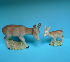 Old Latvia Porcelain Bisque Figurine Animal 2x Roe Deer Donkey baby Coll... - $34.39