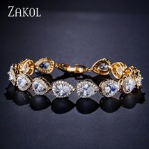 ZAKOL Fashion 3 Colors Elegant Water Drop Shape Cubic Zirconia Strand Bracelet B - £17.80 GBP
