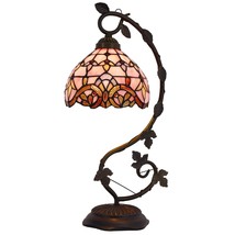 Pink Stained Glass Baroque Style Reading Desk Light, Metal Leaf Base 8X10X21 Inc - £173.45 GBP