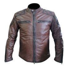 Solid Genuine Cowhide Brown Leather Classic Motorcycle Jacket Waxed Bik... - $209.99