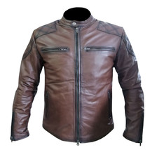  Solid Genuine Cowhide Brown Leather Classic Motorcycle Jacket Waxed Bik... - £168.26 GBP