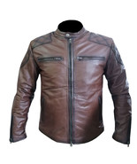  Solid Genuine Cowhide Brown Leather Classic Motorcycle Jacket Waxed Bik... - £165.24 GBP