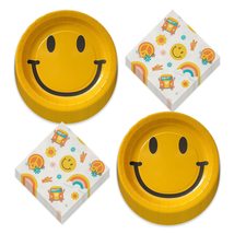 Groovy 70&#39;s Party Vibes Paper Dessert Happy Face Plates and Hippie Beverage Napk - £12.21 GBP+