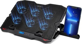 Laptop Cooling Pad W LED Lights 6 Quiet Laptop Fans 5 Heights Phone Holder NEW - £29.12 GBP