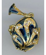 Russian Faux Pendant Dark Blue w/golden swirls w/crystals, inside angel - $73.89 CAD