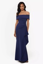 XSCAPE Ruffled Off-The-Shoulder Gown Midnight Blue Size 12 $199 - $98.01