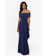 XSCAPE Ruffled Off-The-Shoulder Gown Midnight Blue Size 12 $199 - $1,800.01 MXN
