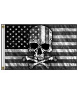 DELUXE BIKER FLAG B &amp; W AMERICAN FLAG SKULL  FL775 3x5 bikers item  flag... - $12.30