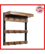 Elegant Rustic Wood Mug Rack with 12 Hooks &amp; Convenient Top Shelf - Easy... - $925.71 MXN