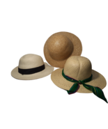 LOT OF 3 Women&#39;s Sun Hats, Straw Hats, Betmar, Beige with Black Accents, - £22.76 GBP
