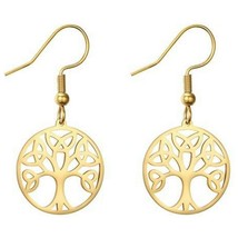 Gold Celtic Trinity Tree of Life Earrings Stainless Steel Triquetra Yggdrasil - £10.55 GBP