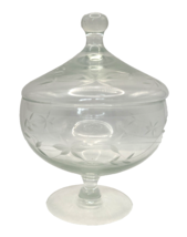 Vintage Etched Hand Blown Glass Candy Dish with Lid - $18.99
