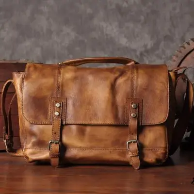 Vintage Genuine Leather Messenger Bag men Leather Shoulder Bag Men Cross... - $233.78