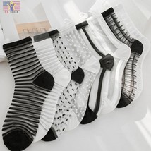 Women Sheer Transparent Silk Elastic Mesh Ankle Stripe Dot Multi Socks O... - $3.08+