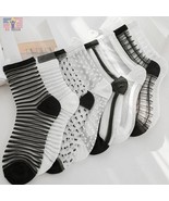 Women Sheer Transparent Silk Elastic Mesh Ankle Stripe Dot Multi Socks One Size - £2.45 GBP - £3.39 GBP