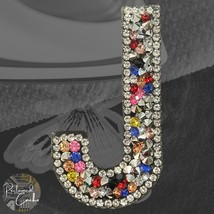 Letter J Multicolor Rhinestone Iron On Patch Applique Embellishment - $5.50 CAD