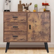 Storage Cabinet With Door &amp; 3 Drawers, Mid Century Storage Cabinet With Adjustab - £136.67 GBP