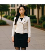 SAINT + SOFIA cream boucle tweed blazer asymmetric gold zip size 6 old m... - €107,05 EUR