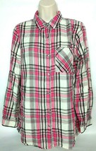 CATO Womens Plaid Button Up Shirt Size Medium Pink White Long Sleeve - £23.36 GBP