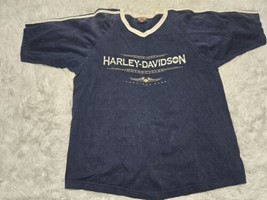 HARLEY DAVIDSON Blue XL T-SHIRT Curly&#39;s Winston Salem NC 2-Sided V-Neck ... - £12.70 GBP