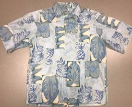 Reyn Spooner Hawaiian Aloha Shirt Blue Pineapples Flowers Cotton Mens Sz... - $24.75