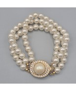 Triple Steand Faux Pearl Bracelet Decorative Box Clasp Crystal Accent 7&quot; - €21,78 EUR