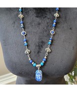 Womens Brillant Blue Firefly Lapis Scarab Beaded Necklace with Lobster C... - $27.72